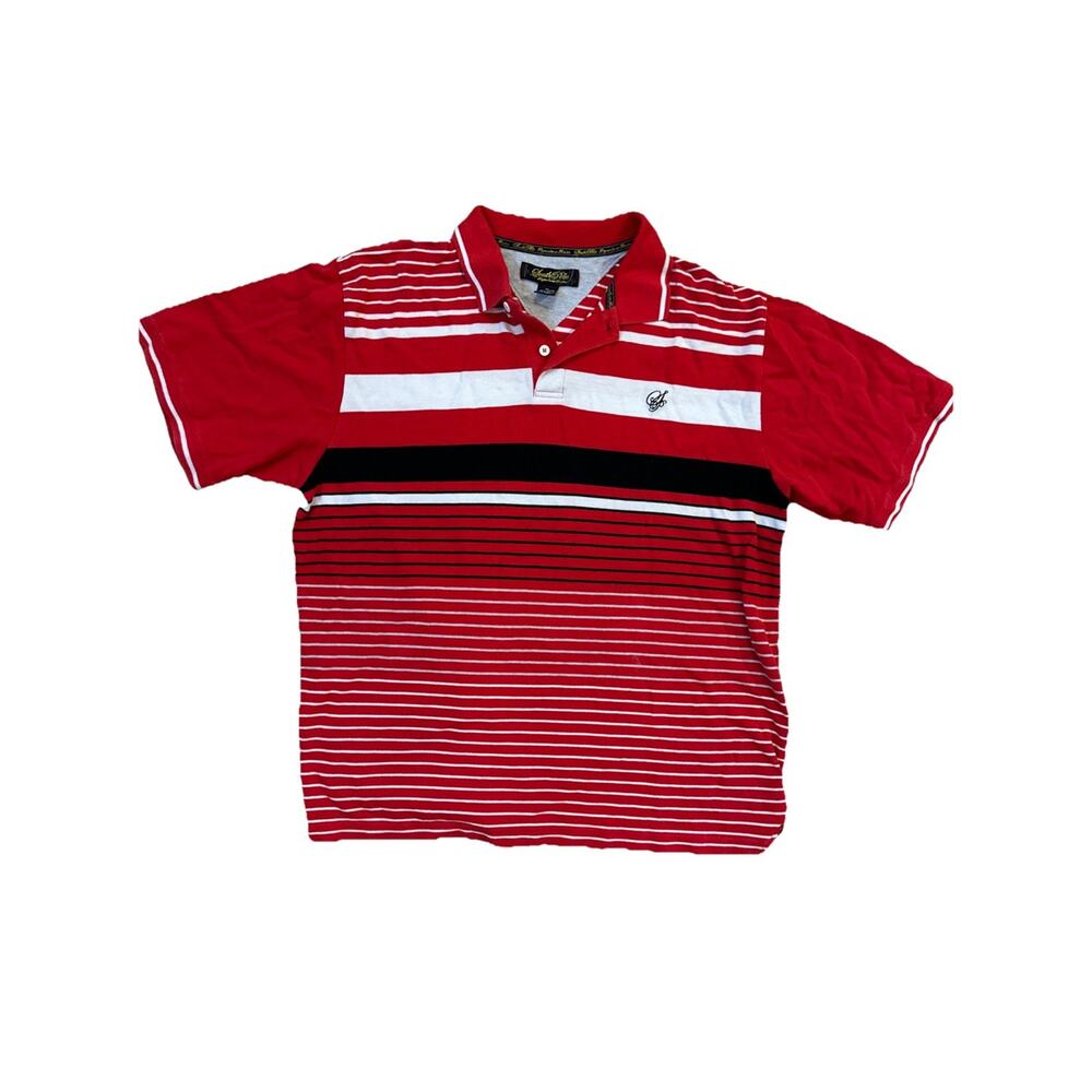 Y2K South Pole Polo‎ Shirt Signature Series XL Red Striped Cotton Vintage